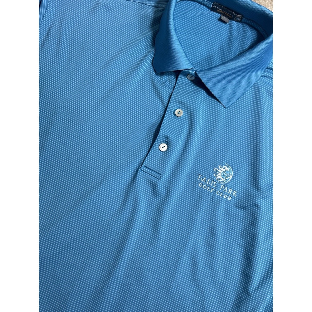 Peter Millar Polo Shirt Golf Mens Large Blue Stripe Talis Park  Summer Comfort‎